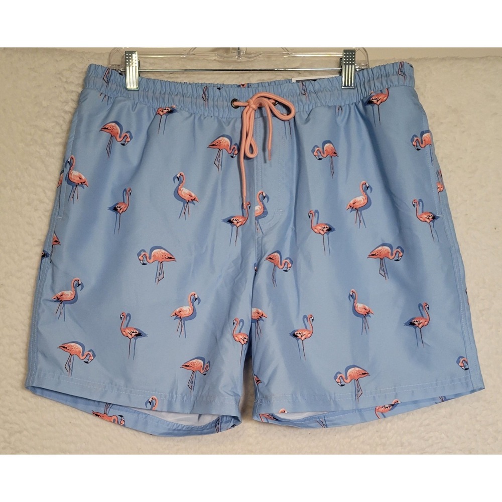 Club Room Mens Swim Trunks Shorts Sz L NEW NWT Pale Ink Blue Flamingo Beach 1707
